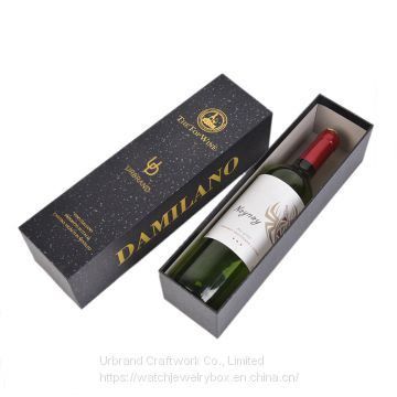 Luxury Black Gift Box Custom Gold Logo Cardboard Paper Wine Gift Box for Single Wine Box Packaging