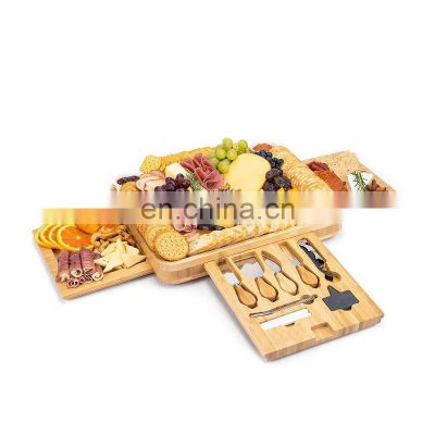 Hot Product Cheese Grazing Board Trays Bamboo Cutting Board Charcuterie Platter with Natural Knife Set Storage Drawers