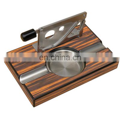 Premium cigar ashtray with custom logo with cutter wooden cigar ashtray