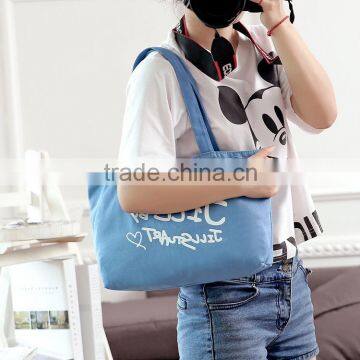 2016 alibaba express china fashion light blue lady handbag canvas shopping bag portable tote bag for women taobao