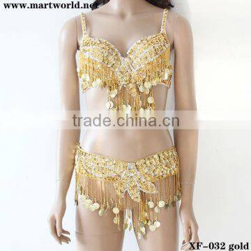 2014 shinning gold sequin coin beaded bra and belt(XF-032)