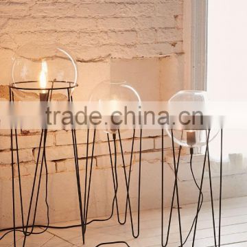 0403-7 durable metal and glass complete with 3 tall hairpin legs Modern floor lamp with a globe shade Floor Lamp