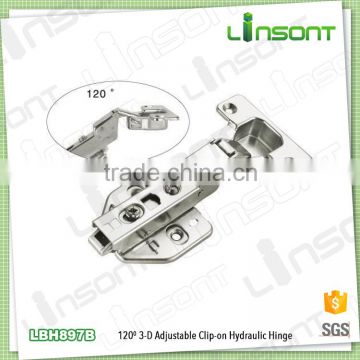2016 best selling 3-D adjustable 120 degrees angle hydraulic clip on slide hinge teak furniture parts conceal hinge