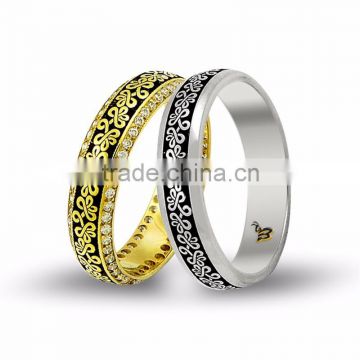 14K Solid Gold Art Design His Her Wedding Band Engrave Set Ring