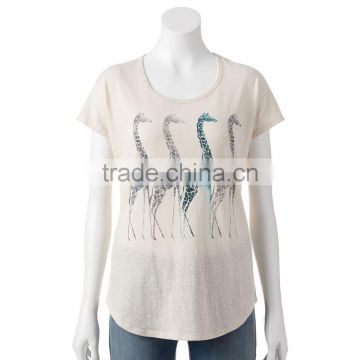 Teen Girl Giraffe Animals Printed O Neck Short Sleeves T Shirt Manufacturing from China