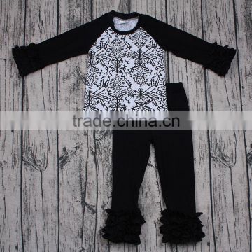 Yawoo sales promotion black damask raglan outfits wholesale baby clothes