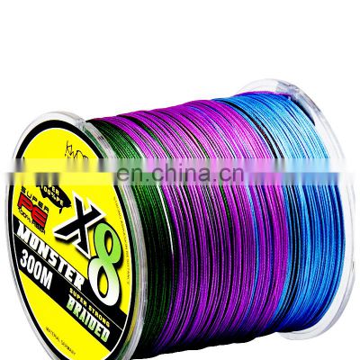 Multi-color direct selling Level  Fishing Line 8 Strands 8 Braided 300M Strong Polyethylene Line Multifilament PE braided Line