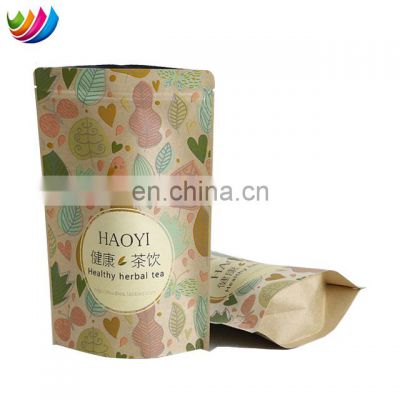 Stand up kraft paper coffee printing bag lined aluminum foil zipper top coffee packaging pouch