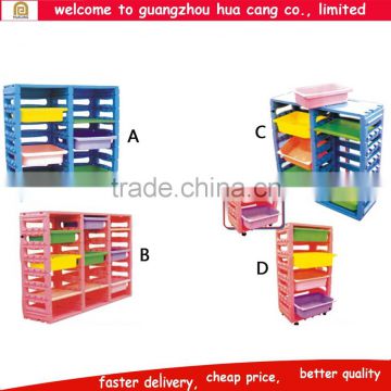 Plastic kids shelf with many cabinet
