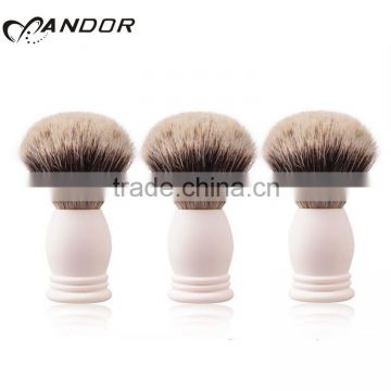 white resin handle shaving brush with badger hair knots