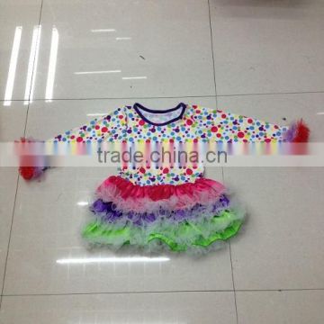 2016 newly made child clothes wholesale baby girl giggle moon remake colorful dot three layer chiffion dress