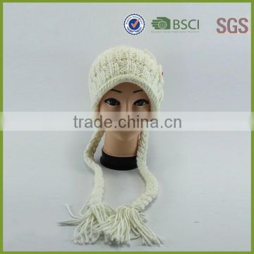 Girl's Knitted Custom Cable Knit Beanie Hat with Flower