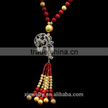 elegant red bead tassel necklace