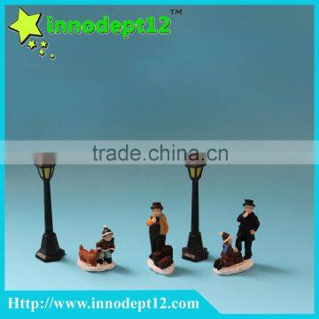 Christmas village accessories resin figurine kids and led lamp Christmas Scene decor