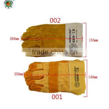 Gold color cow split welding short gloves for sale