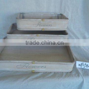 rectangle wooden flower pot with handles for decorations