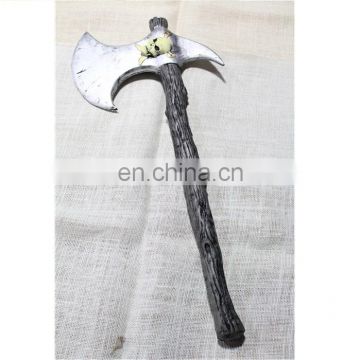Decorative PU Axe with Timber Handle and Skull on Surface Wrapper with Purple Belt for Halloween, Carnival, Dress up and Party