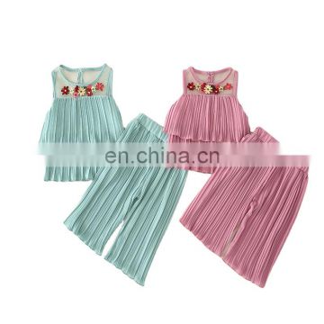 plain pink sleeveless pleated Top with pants 2pcs lovely Baby Girl suit