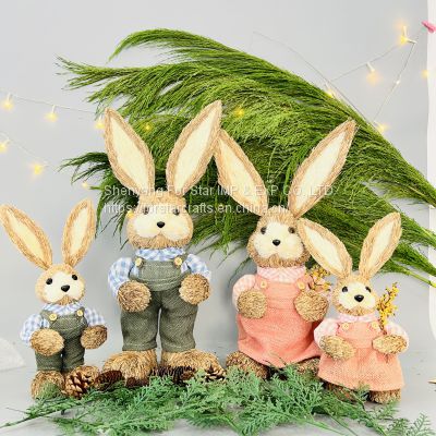Shenyang for Star Crafts Supplier Handmade Natural Straw Easter Bunny Decor Spring Easter Decoration