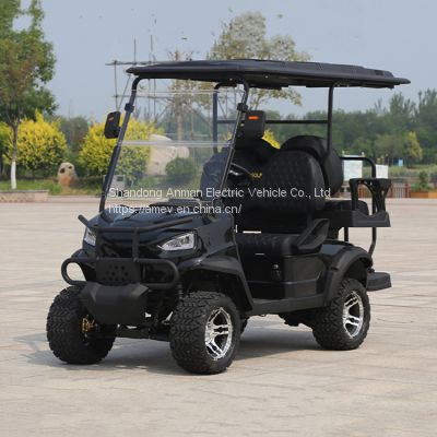 Black electric golf cart with 4 seats back to back, beach cart