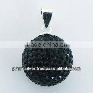 Sterling Silver Czech Crystal Black Elegant Sphere Pendant