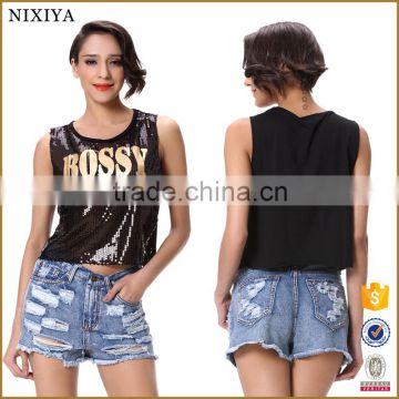 High Quality Printed Tank Top Women 2016 New Sequin Tank Tops In Bulk