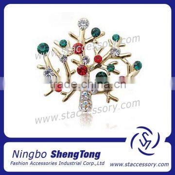 Pretty Jewelry Gold Plated Tree Shape Carve Full Colorful Leaf Crystal Brooch