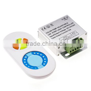DC12V/24V 12A LED Dual white CW/WW Strip CCT Color-Temp Adjustable Dimmer Controller with RF Wireless Touch Remote