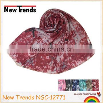 Fashion burgundy color tie dye printing star pattern cotton scarf