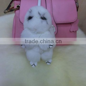 Mini Cute Rabbit Fur Keychain For Gift / Genuine Rex Rabbit Fur Bag Accessories