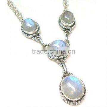 925 Sterling Silver Rainbow Moonstone Necklace