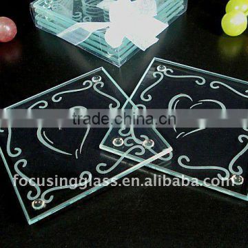 Lovely tempered glass drink coaster with heart picture