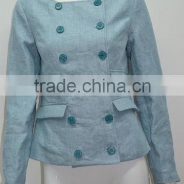 ladies short coat design and ladies formal short coat with double-breasted and round neck