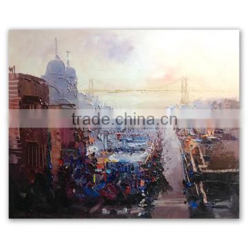 Hand painted heavy pallet streetscape canvas painting of Shanghai from ROYI ART