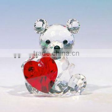 Bear Crystal Animal With Red Heart For Wedding Decoration