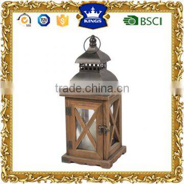 Hot selling LED candle brown wooden lantern for indoor and outdoor decor