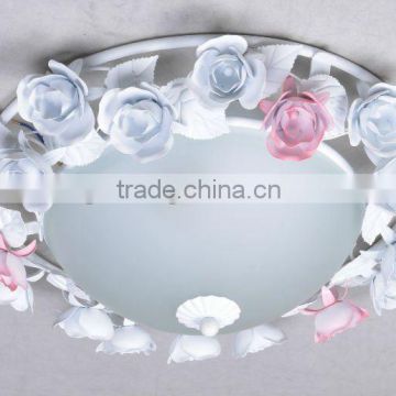 Iron rose flower encircle glass shade ceiling light