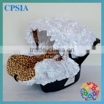2015 White And Leopard Print Infant Car Seat Cover Rosette Canopy Cover For Baby Plastic Booster Seat
