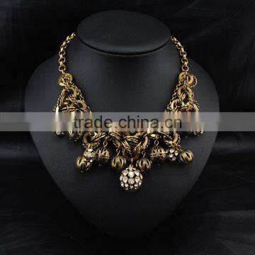 Vintage brass plated ball charms necklace for unisex costume accessories