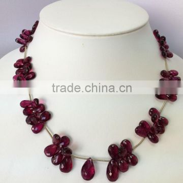 #CNZZ Natural Pink Tourmaline Tear Drop Faceted Beads Bracelet Rubellite