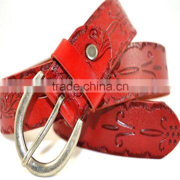 hot sell high quality genuine cowhide leather with pattern design lady belts manufacturers
