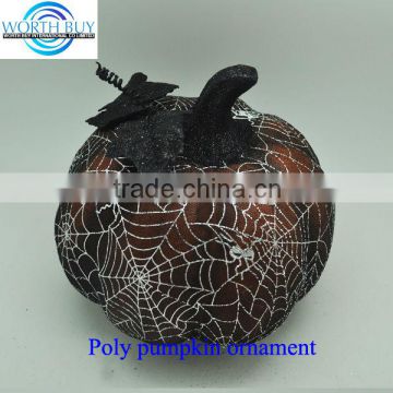 Spider net covered brown poly halloween artificial pumpkin for sale from Shenzhen factory