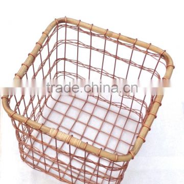 HOT SELLING SQUARE COPPER WIRE BAMBOO FRUIT VEGETABLE BASKET