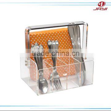 Clear plastic acrylic flatware caddy with handle