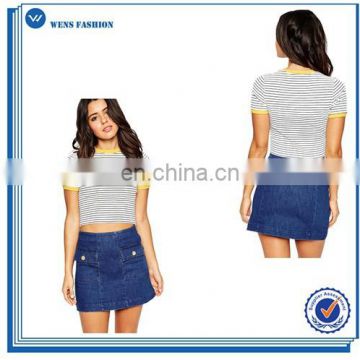 Wholesale Customized Strape Tight Crop Top Women Shirt Short Sleeves T Shirts