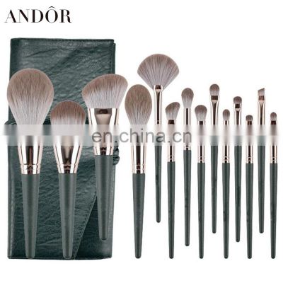 14pcs Tresluces Brush Wooden Handle Cosmetic Natural Silver Makeup Brushes Set Private Label Makeup Kits