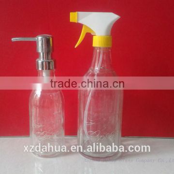 500ml&300ml clear glass bottles for liquid soap with pump sprayer