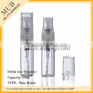 China manufacturer 10ml empty clear glass vial for perfume with plastic atomizer and cap