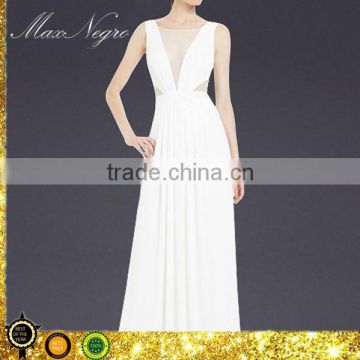 Sexy V neck sleeveless white chiffon maxi dress on sale