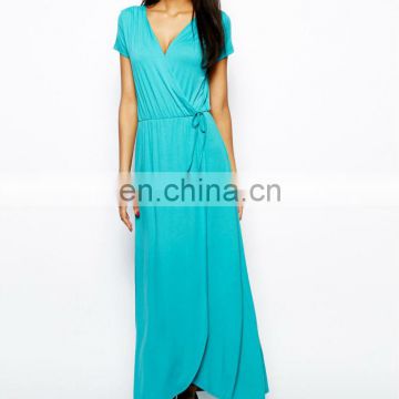 CHEFON Wrap Front blue maxi dress